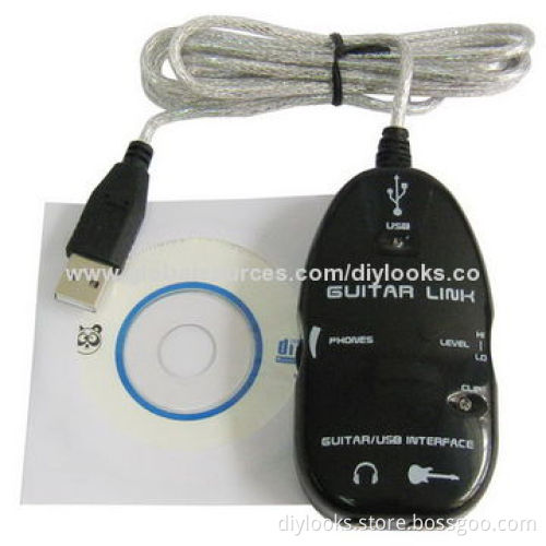 Guitar to USB Interface Link Cable, PC/Mac Recording (Black)